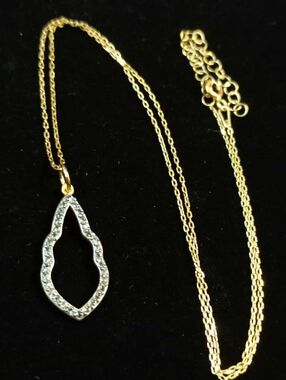 PAJ 925 Sterling Silver Gold Plated Teardrop Pendant Necklace CZ Open Drop